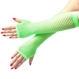 JOMOCARE Fingerless Long Fishnet Gloves for Cosplay Costume, Stage Performance, Party Mesh Gloves for Women Accessories 80’s Style (Green)