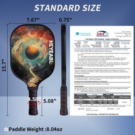 NEYEABL T700 Carbon Fiber Pickleball Paddle, USAPA Approved Polypropylene Honeycomb Paddle Core Silicone Comfortable Grip Suitable for Beginner