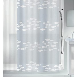 Spirella Anti-Mould Shower Curtain - Anti-Bacterial, Washable, Waterproof, Peva, "Sardaigne Fish", 180 x 200 cm, White Transparent