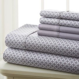 Spirit Linen home Twin Size Bed Sheets Set - 6PC Geometric Print Ultra Soft Microfiber Bed Sheets - Easy to Clean, Twin Size Sheets with Fitted Sheet, Flat Sheet & Pillowcases (Grey Diamond)