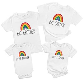 The Spunky Stork Rainbow Big Sister Little Brother Matching Siblings Baby Toddler T Shirt (3-6M Bodysuit, Little Brother)