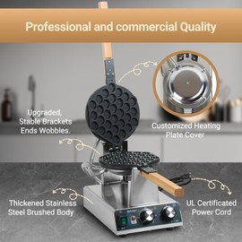 Hehinton® 110V Pro Commercial Bubble Waffle Maker 1400W | Stabilized Anti-Shake Base | 180° Rotating Egg Puff Iron | Brushed Stainless Steel Body & Non-Stick Coating | Ergonomic Operation Panel