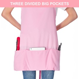 Jubatus 2 Pack 3 Pockets Adjustable Bib Apron Chef Kitchen Cooking Aprons for Women Men, Pink