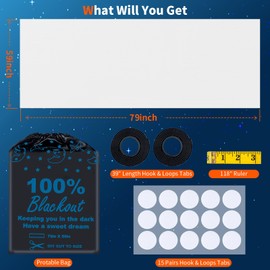 100% Blackout Blind White (79"x 59") Curtains Window Cove [DIY Cut to Any Size or Shape] [Hook & Loop Tabs][ Portable Bags for Travel ] [Light & UV Blocking ] for House,Baby Nursery,Apartment