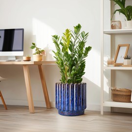 Ceramicfor 12 Inch Pots for Plants - Ceramic Planter Indoor Outdoor, Large Ceramic Flower Pots with Drainage Hole, Fluted Modern Round Planter, Living Room Home Decor, Gifts for Plant Lovers, Blue