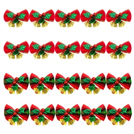 SUNTRADE 20 Pack Mini Christmas Bow with Bells, Xmas Bowknot Craft Gift Ornament Christmas Tree Hanging Decoration
