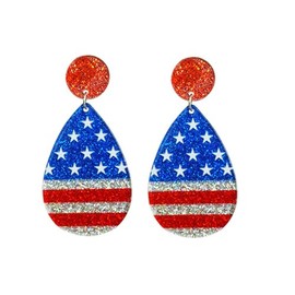 2025 4th of July American Patriotic Acrylic Earrings for Women Glitter Red White Blue Leaf Teardrop Stud Earrings Lightweight Independence Holiday Memorial Day Dangle Earring-Teardrop
