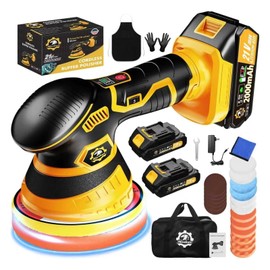 Niusken Cordless Car Buffer Polisher kit [2x 2000mAh 21V Batteries & 18 PCS Attachments] 6-Speed Orbital Design, LED Display, Lightweight Detailing Tool for Waxing, Polishing & Scratch Removal