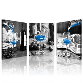 Lapremoly Canvas Wall Art For Kitchen Modern Inspiration Wall Decor For Dining Room Black And White Wine Glasses Wall Painting Blue Wine Wall Pictures Prints Art Restaurant Home Decor 3 Pieces