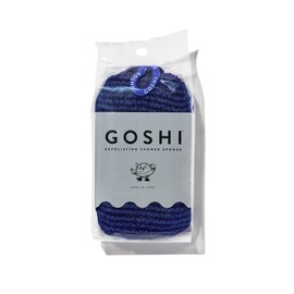 GOSHI Exfoliating Shower Sponge - Rip-Resistant, Rapid-Drying Exfoliating Bath Sponge for All Skin Types - Indigo Blue - Made in Japan