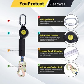 6FT Self Retracting Lifeline Fall Protection Retractable Lanyard, Fall Arrest Safety Yoyo for Construction Industrial - OSHA/ANSI Compliant (Small Hook)