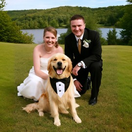 HJZHII Formal Dog Tuxedo Bandana, Wedding Dog Collar with Bow Tie Adjustable Dogs Formal Collar for Medium Large X-Large Dogs Pet Suit Costume Tux Outfit for Engagement Birthday Hellooon