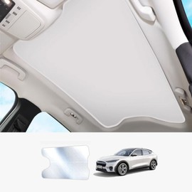 Foldable Roof Sunshade Compatible for Ford Mustang Mach-E 2021–Present Accessories Upgraded Heat Reflective Car Interior Window Sunroof Sun Shade (Beige)