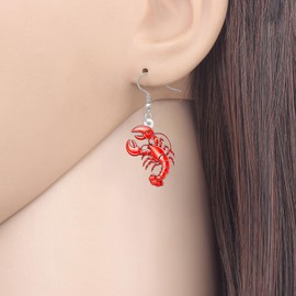 WEVENI Acrylic Funny Crawfish Lobster Dangle Earrings Shrimp Crayfish Fish Conch Shell Starfish Seashell Jewelry Weird Ocean Summer Gifts for Women Mom (Cherry)