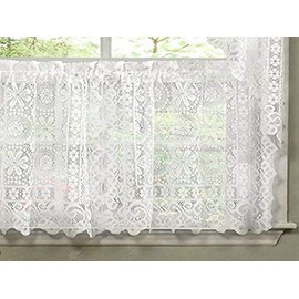 Sweet Home Collection Old World Style Floral Heavy Lace Kitchen Curtain, 24" Tier, Hopewell White