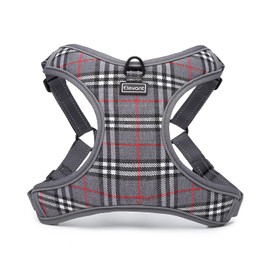 Elevant Dog Harness Adjustable, Step-in Reflective Breathable Harness, Soft Padded Lightweight Vest Harness with Front Clip Escape Proof Easy Control for Outdoor Walking Training (L, Grey Plaid)