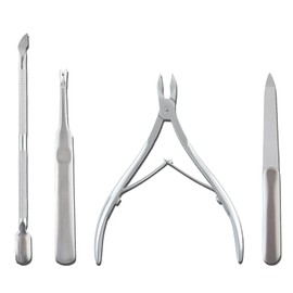 4 PCS Professional Cuticle Remover Kit Stainless Steel Nail Care Tools with Trimmer Pusher Precision Nippers for Perfect Manicure