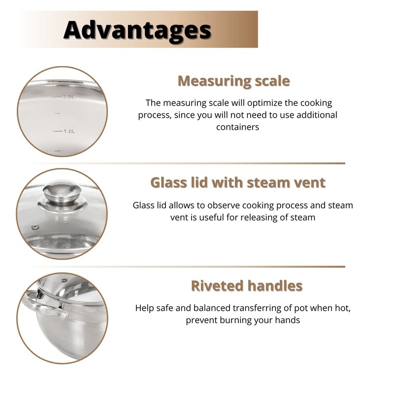 Daniks Classic 6-Piece Stainless Steel Induction Cookware Set – Dishwasher