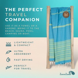 ZusenZomer Biarritz XXL Hammam Towel, 100 x 190 cm - Fouta Hammam Beach Towel, Bath Towel - 100% Cotton, Hand Woven, 100 x 190 cm