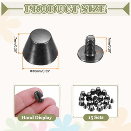 PATIKIL 10mm Screw Back Rivets Stud, 15 Sets Purse Handbag Feet Round Flat Nailhead Flat Head Stud Rivet Spike Leathercraft for DIY Leather Luggage Collar Belt Shoes, Gun Black