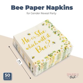 Bee Gender Reveal Party Supplies, Paper Napkins (5 x 5 In, 50 Pack)
