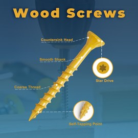 TOPMALLEX Deck Screws 1-1/2", #8 Exterior Wood Screws 100 PCS, with Star Drive, Tan Coated for Outdoor Use, No Stripping, Anti-Corrosion, Coarse Threads, T-25 Drive Bit Included