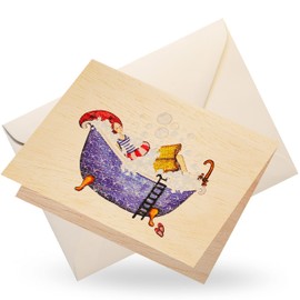 Cozywood Wooden Birthday Card, High-Quality Wooden Card, Get Well Soon Card, Congratulations Card for Birthday, Mother's Day, Relax in the Bath