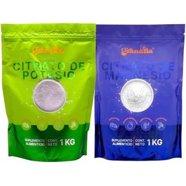 Life Citrato de Magnesio Puro 1 kg  Citrato de Potasio Puro 1 kg en polvo  100 Puro  Sin sabor, Sin azúcar, Sin Gluten  Kit