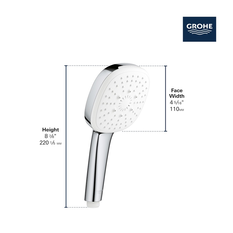 GROHE 26776002 Tempesta Hand Shower, 2-Spray, Square, 1.5 GPM, StarLight