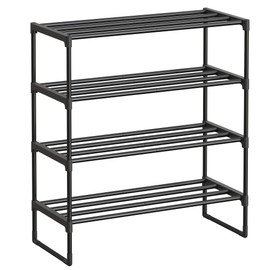 SONGMICS Shoe Rack, 4-Tier Shoe Organizer, Metal Storage Shelf, Upright or Upside Down, for 10-15 Pairs, Stackable, for Entryway, 11.8 x 26.8 x 29.5 Inches, Black ULSA204B01