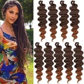 24 Inch Body Wave Braiding Hair 9 Packs Ombre Pre-Feathered Braiding Hair French Curl Wavy Braids Synthetic Hair Extensions for Women(T30#)