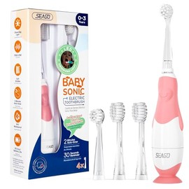 SEAGO Toddler Electric Toothbrushes for Baby Ages 0-3 Years, Baby Toothbrush with Smart Timer and Suction Base, 4 Replacement Brush Heads SG-513(Pink-