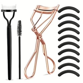 Eyelash Styling Tool Set, 13pcs/set Including 1 Eyelash Curler, 1 Lash Brush, 1 Lash Comb & 10 Replaceable Lash Curler Strips, Portable Eyelash Makeup Tool