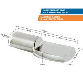 50 Pack Rok Hardware Heavy Duty 1/4 inch (6.35mm) Shelf Pin Spoon Shaped Cabinet Support Pegs Holder, Metal, Nickel Finish - ROKSP14N