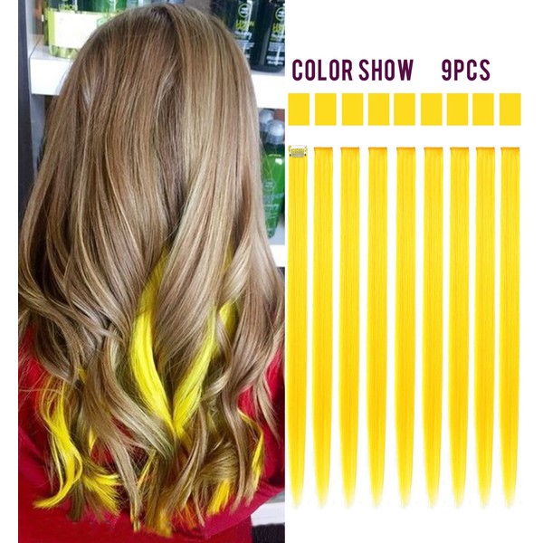 9PCS Princess Party Highlight Yellow Hairpieces Colored Hair Extensions Clip