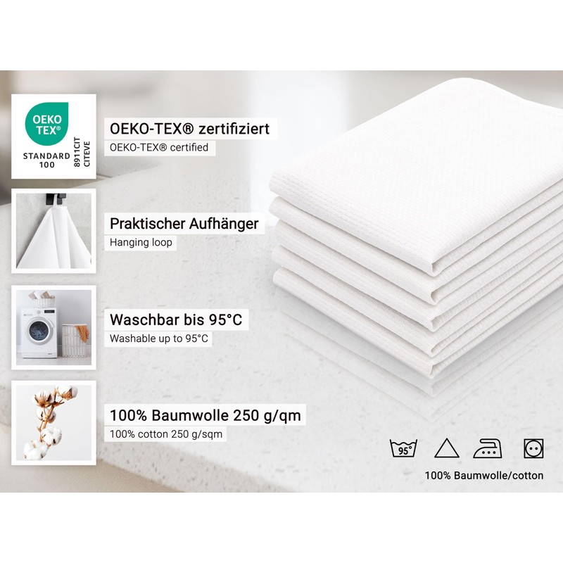 ZOLLNER Tea Towel Set 5 Pieces 100% Cotton 50 x