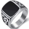 Stainless Steel Irish Celtic Knot Black Enamel Signet Ring (U)