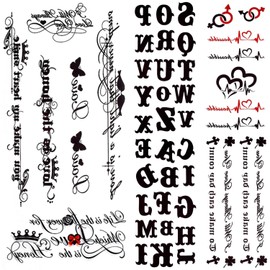 Glaryyears Letter Temporary Tattoo, 5-Pack Words Fake Tattoos, Long-lasting Realistic Tattoos Stickers for Body Finger Wrist, Mark for Women Men Adults Party Supplies Favors