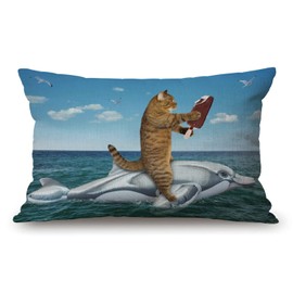 Cat with ice cream Cotton Linen Decorative Throw Pillow Case Cushion Cover Pillowcase for Couch Sofa Bed,12 X 20 Inches
