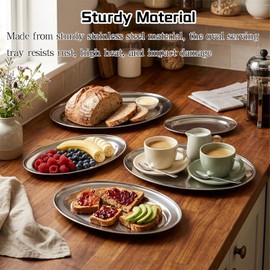 4 Pcs Stainless Steel Serving Tray, 11.8" 12.6" 13.4" 15.7" Heavy Duty Metal Oval Serving Platter, Mirror Polish Sizzle Plate, Large Oval Platter Set for Dessert Sushi Meat Wedding Birthday