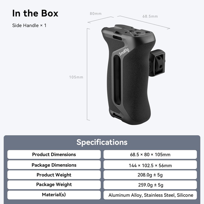 SmallRig Side Handle with (1/4" & 3/8") Two-in-One Locating Screw,