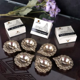 Satvik 8 Pc Brass Kuber Diya Engraved Floral Design Pooja Diwali Home Mandir Decor Oil lamp Kutthu Vilakku Nilakku Lakshmi Pujan Deepak Deepam Tea Light Holder Dia Indian Housewarming Return Gift Item