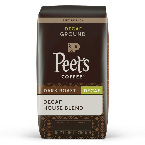 Peet's Coffee Decaf House Blend, Dark Roast, Ground Coffee, Decaf House Blend, 18 Oz