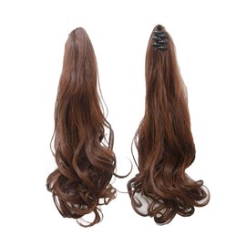 GETACOTA Ponytail Extension 14Inch Curly Wavy Straight Synthetic Hairpiece Clip in Claw hair extension One Piece Long Tails for Women (light brown)