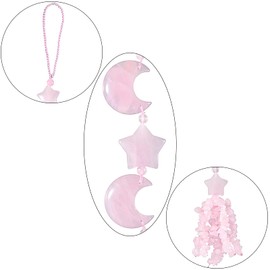 KYEYGWO Rose Quartz Reiki Healing Crystal Moon Hanging Decoration with Tumbled Stone, Stone Star Window Decoration Gemstone Hanging Handmade Wall Hanging Ornament for Home Window Wedding