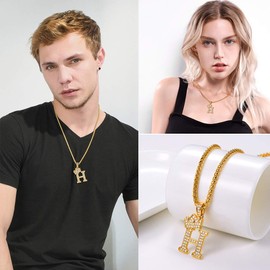 U7 Crown Initial Necklace Women Men Iced Out NameJewelry 18K Gold Plated CZ Bling Letter H Pendant Hip Hop Necklaces with 22 Inch Chain