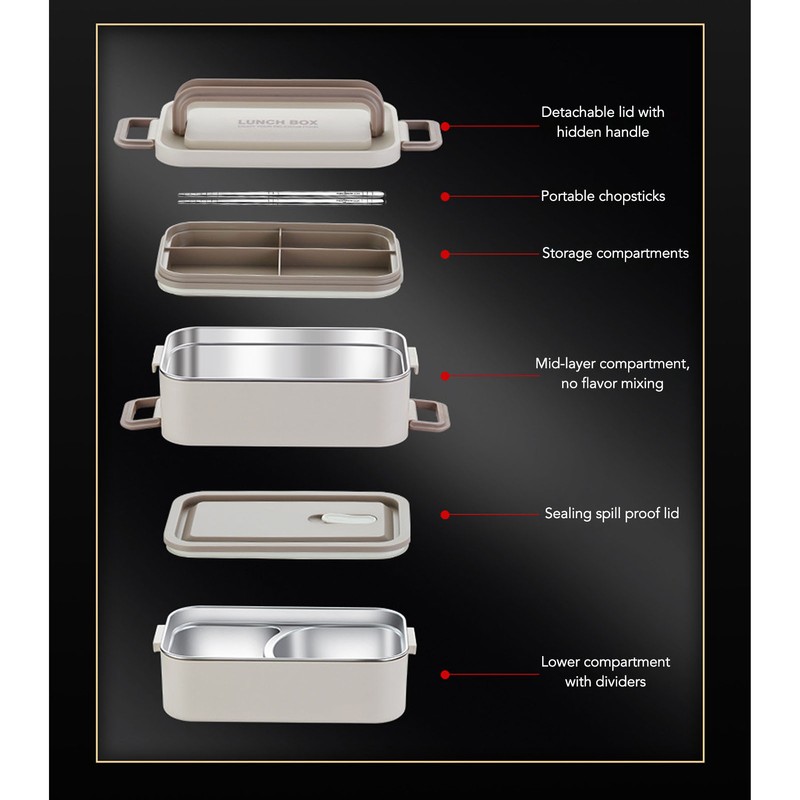 2 Tier Stackable Bento Box 304 Stainless Steel Insulated Lunch