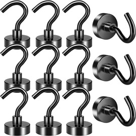Magnetic Hooks, 12 Pack 22 lb+ Pull Extra Strong Neodymium Magnet Hooks, Magnetic Hooks Heavy Duty, Magnets with Hook for Hanging, Magnetic Hooks for Fridge, Towel, Kitchen, Whiteboard, Office