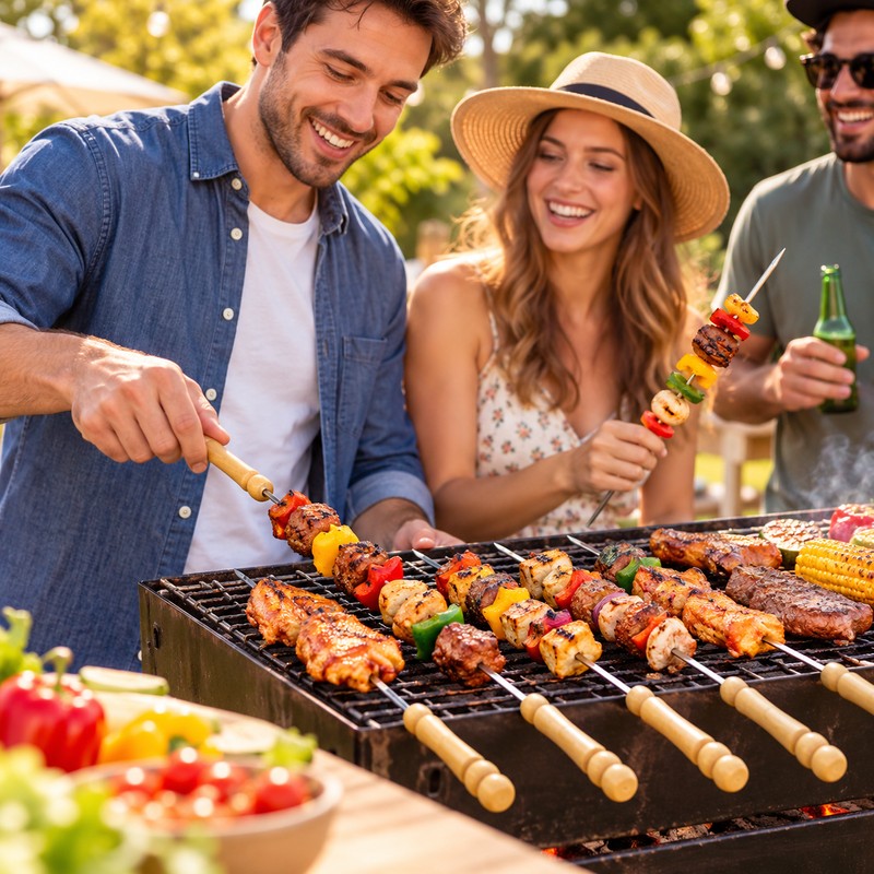 Reusable BBQ skewers for holding meat, vegetables, and other ingredients
