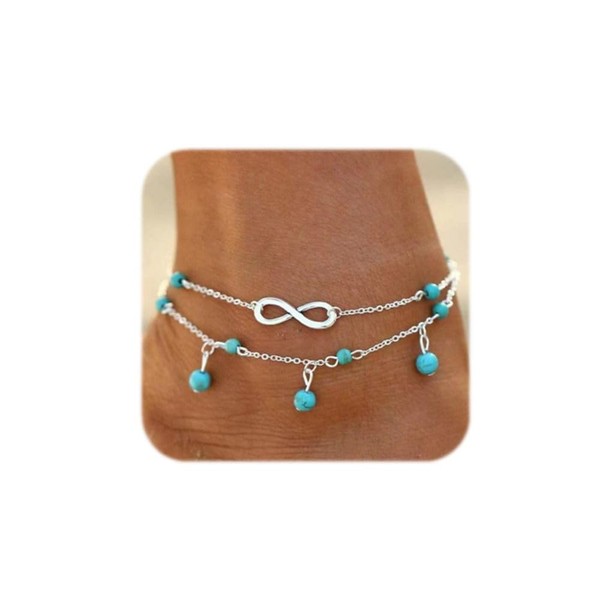 HaHaGirl Turquoise Shell Anklet for Women Link Bracelet Jewelry Adjustable